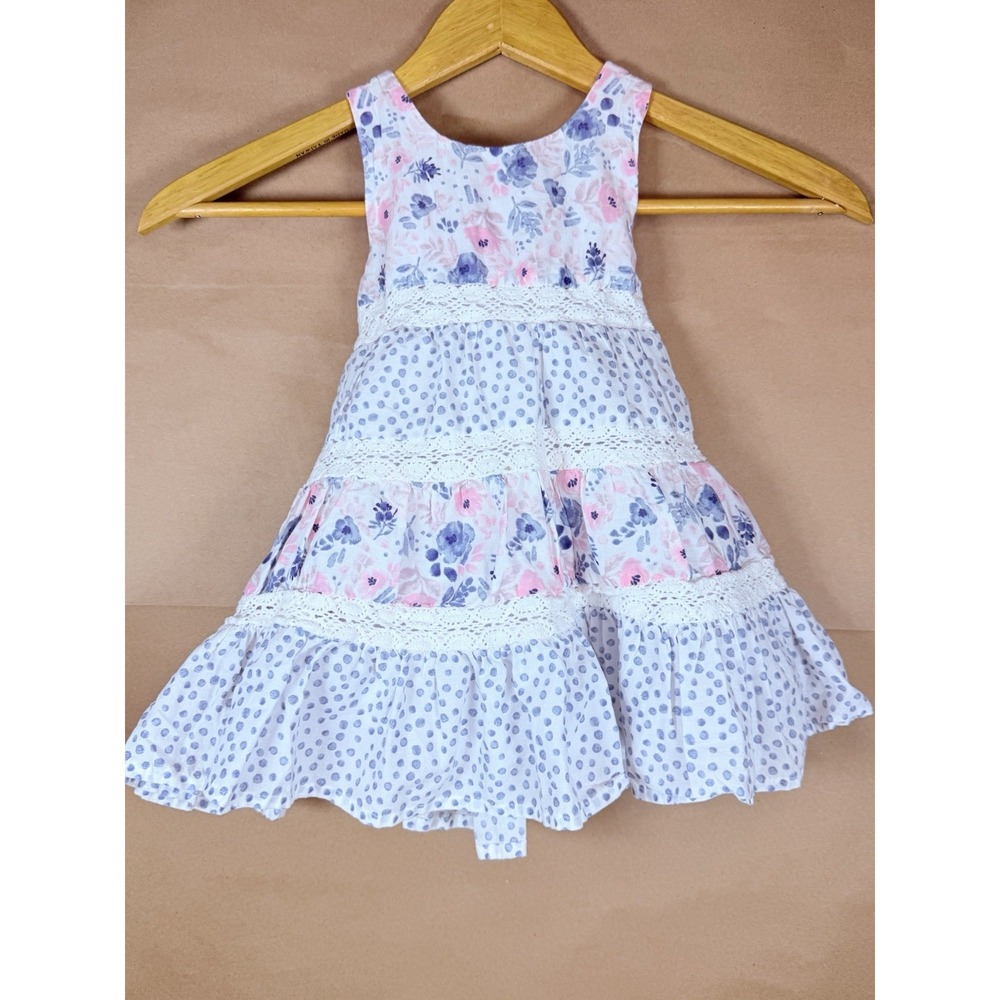 Tommy Bahama Baby Girls 18M Floral Polka Dot Tiered Halter Sundress Crochet